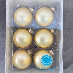Martha Stewart Collection Matte Gold Christmas Tree Ornaments Set of 6 Glass New